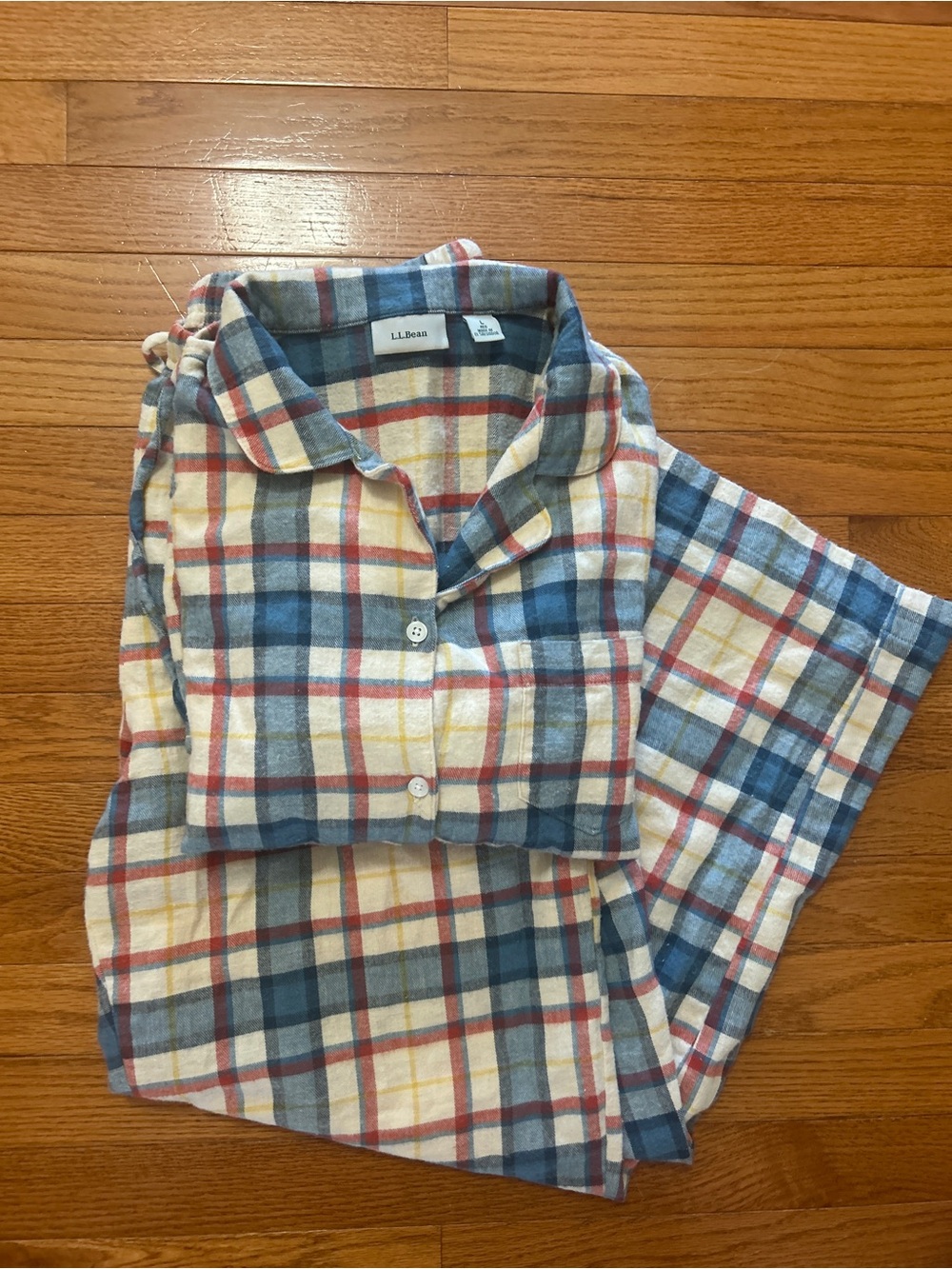 LL Bean Pajamas Women L Flannel Pajama Set Multicolor Plaid Cotton Cozy